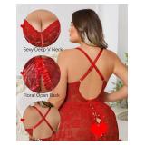 Mixxmix Red Lingerie for Women Plus Size Lace Chemise Mesh Sleepwear Strappy Sexy Nightgown Boudoir Outfit Red XL