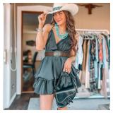 XZQTIVE Women Western Leather Belt Vintage Country Belts For Cowgirl Jeans Dresses Ladies Concho Belt With Turquoise Buckle