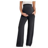 G4Free Maternity Dress Pants Work Pregnancy Outfits Front Pleats Yoga Pants Over The Belly Sweatpants Wide Leg Pants Loungewear (Black,M,Regular)