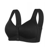 Bras for Older Women No Underwire Front Closure Comfort Senior Wireless Snap Closing Bra Black 44B