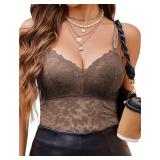 Avidlove Lace Bralette for Women V Neck Camisole Lingerie Spaghetti Strap Tube Slim Tank Top Brown Large