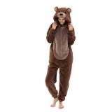 COSUSKET Snug Fit Unisex Adult Onesie Pajamas, Sherpa Bear Animal One Piece Halloween Costume Sleepwear Homewear, XL