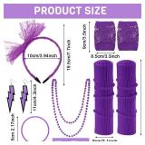 Handepo 19 Pcs 80s Costume Accessories Holographic Fanny Pack Leg Warmers Lace Headband Earrings Gloves Necklace Bracelet (Purple)