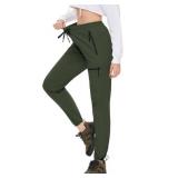 SEVEGO Womens Hiking Pants Tall Inseam 34" Athletic Cargo Pants Lightweight 4 Zipper Pockets Water Resistant Elastic Waist, Green, XXL