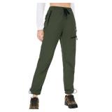 SEVEGO Womens Hiking Pants Tall Inseam 34" Athletic Cargo Pants Lightweight 4 Zipper Pockets Water Resistant Elastic Waist, Green, XXL