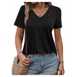 GKBK Womens Short Sleeve T Shirts V Neck Tops Summer Trendy Comfy Casual Basic Tee Shirt Black,S