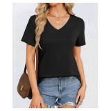 GKBK Womens Short Sleeve T Shirts V Neck Tops Summer Trendy Comfy Casual Basic Tee Shirt Black,S