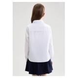 maoo garden Girls White School Uniform Shirt Long Sleeve Blouse Button Down Blouse 11-12Y