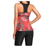 Yonique Women Two Piece Tankini Swimsuits with Shorts Athletic Bathing Suit with Swim Shorts Racerback Swimwear Red Floral XXL