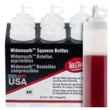 TableCraft 12634 Widemouth Condiment Squeeze Bottles, 63 mm Wide Opening, Cone-Tip Top, Tethered Cap, Clear Sauce Dispensers for Food Prep, 32 oz (946 mL), NSF, Made in USA, Pack of 6