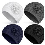 JenPen 4 Pcs Cotton Beanie Turban Headwear for Women Soft Cancer Chemo Head Scarf Hats Elastic Covers Wraps for Women