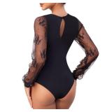 Awffni Lingerie Body Suits Women Womens Thong Double Lined Round Neck Lace Bodysuit For Women(P002S-Black Bodysuit) Small