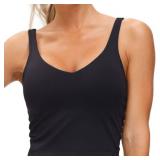 Womens Longline Sports Bra Wirefree Padded Medium Support Yoga Bras Gym Running Workout Tank Tops (Black, 3X-Large)