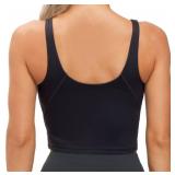 Womens Longline Sports Bra Wirefree Padded Medium Support Yoga Bras Gym Running Workout Tank Tops (Black, 3X-Large)