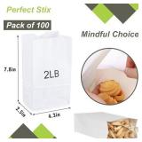 Perfect Stix 2lb White Kraft Paper Bags- Pack of 100ct