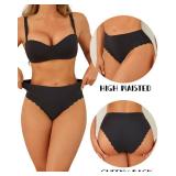 FINETOO Seamless Underwear for Women High Waisted Panties Scalloped Edge Sexy Cheeky Bikini No Show Briefs 5 Pack Medium