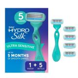 Schick Hydro Silk Ultra Sensitive Razor for Women | Womens Razor for Sensitive Skin, 5 Blade Razors for Women, Womens Razors for Shaving, Includes 1 Handle & 5 Refills