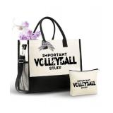 InnoBeta Volleyball Gifts Canvas Tote Bag for Teens Girls, Volleyball Bag with Top Zipper Closure for Lovers, Team, Players on Senior Night, Birthday, Mother
