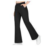 BIG ELEPHANT School Uniform Pants for Girls Teen Flare Bell Bottom Dress Style with Side Pockets, Size Large Black