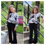 BIG ELEPHANT School Uniform Pants for Girls Teen Flare Bell Bottom Dress Style with Side Pockets, Size Large Black