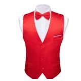 Barry.Wang Mens Red Formal Suit Vest V-neck Regular Fit Casual Waistcoat Bowtie Set for Festival Party XXL