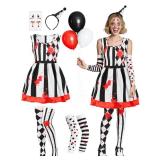 RUODON 6 Pcs Womens Scary Clown Costume Halloween Creepy Clown Jester Outfit Dress Stockings Headband Stickers, Large