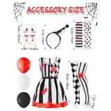 RUODON 6 Pcs Womens Scary Clown Costume Halloween Creepy Clown Jester Outfit Dress Stockings Headband Stickers, Large