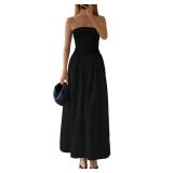 PRETTYGARDEN Women 2025 Summer Elegant Strapless Maxi Dress Tube Top Dress A Line Flowy Long Wedding Party Cocktail Dresses(Black,XX-Large)