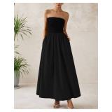 PRETTYGARDEN Women 2025 Summer Elegant Strapless Maxi Dress Tube Top Dress A Line Flowy Long Wedding Party Cocktail Dresses(Black,XX-Large)