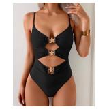 Eomenie One Piece Swimsuit for Women Cutout Monokini Sexy Bathing Suit Metal Swim Suit, Small