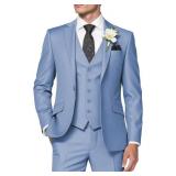 HUUTOE Light Blue Suit for Men Linen Mens Dusty Blue Suit - Tuxedo for Men Heather Suits Set Regular Fit Summer with Jacket Vest Pants S