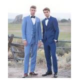 HUUTOE Light Blue Suit for Men Linen Mens Dusty Blue Suit - Tuxedo for Men Heather Suits Set Regular Fit Summer with Jacket Vest Pants S