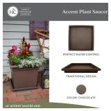 Accent Square Plant Saucer - Durable Plastic Trays For Plants - Stylish Square Tray For Water Drainage - UV Resistant Planter Saucer For Indoor And Outdoor Use (11", Chocolate, Pack of 2)