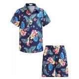 Arshiner Boys Outfit Summer Hawaiian Short Sleeve Button Down Shirt and Shorts for Beach Blue - Hawaiian Print 7-8 Years