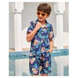 Arshiner Boys Outfit Summer Hawaiian Short Sleeve Button Down Shirt and Shorts for Beach Blue - Hawaiian Print 7-8 Years
