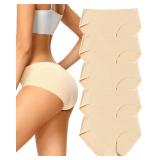voenxe Seamless Underwear for Women Nude,Hipster No Show Ladies Panties Line,Breathable Stretch Bikini,Invisible Workout Briefs,Comfortable Soft Undies,Gym Underpants,5 Pack Large