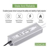 LED Driver 200 Watts 24V DC Low Voltage Transformer Waterproof IP67 LED Power Supply, Adapter with 3-Prong Plug 3.3 Feet Cable for Any 24V DC led Lights, Computer Project, Outdoor Light