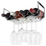 Wallniture Piccola Under Cabinet Wine Rack & Glasses Holder Kitchen Organization with 4 Bottle Organizer Metal Chrome