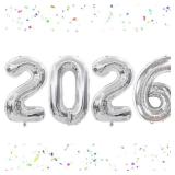2026 Balloons 16 Inch Silver 2026 Number Balloons New Years Balloon for New Year Decorations 2026 New Years Eve Party Supplies Christmas Birthday Graduations