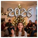 2026 Balloons 16 Inch Silver 2026 Number Balloons New Years Balloon for New Year Decorations 2026 New Years Eve Party Supplies Christmas Birthday Graduations