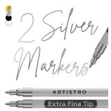 ARTISTRO 2 Silver Acrylic Paint Markers - 0.7mm Extra Fine-Tip Metallic Paint Pens - Perfect for Crafting, Art Projects, & More