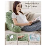 Blissful Diary Reading Pillow, Backrest Pillow with Shredded Memory Foam for Adult & Children, Designed for Bed and Couch Sitting Up, Includes Arms, Pockets and Washable Cover, Sage Green