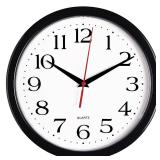 Bernhard Products Black Wall Clock Silent Non Ticking 10 Inch Quality Quartz Battery Operated Round Easy to Read Home/Office/Kitchen/Classroom/School Clock Sweep Movement