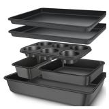 Baking Pans Set, Nonstick Bakeware Sets, Oven Pans for Cooking, AIVIKI 6 Pieces Baking Sheets Set Including Cookie Sheet, Deep Roaster Pan, Square Pan, Loaf Pan, Muffin Pan, Carbon Steel Baking Set