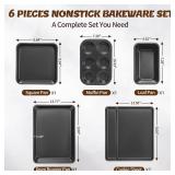 Baking Pans Set, Nonstick Bakeware Sets, Oven Pans for Cooking, AIVIKI 6 Pieces Baking Sheets Set Including Cookie Sheet, Deep Roaster Pan, Square Pan, Loaf Pan, Muffin Pan, Carbon Steel Baking Set