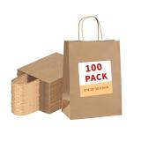vanhel 100 Pack Brown Paper Bags with Handles,8x4.25x10.5 Inches,Gift Bags Medium Size,Gifts Bag Bulk for Festival,Birthday,Favor,Party,Shopping,Retail Merchandise.