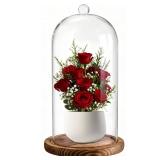 FISDEN Glass Cloche Dome, 5 x 10 Inch Glass Bell Jar with Wood Base, Clear Display Case for Flower, Plant,Fairy Lights, Collectibles, Tabletop Decor