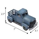 Fleecy day Blue Truck Decor Metal Small Cute Farm Car Decor Vintage Tree Flowers Handcrafted Decor Blue Metal Car Gift Boxes Pickup Truck Model