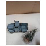 Fleecy day Blue Truck Decor Metal Small Cute Farm Car Decor Vintage Tree Flowers Handcrafted Decor Blue Metal Car Gift Boxes Pickup Truck Model