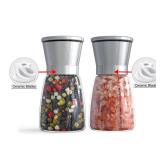 Ebaco Salt and Pepper Grinder Set - Refillable Grinder Adjustable Coarseness of Pepper Salt Spice Stainless Steel Mills Glass 6oz 2 Pack